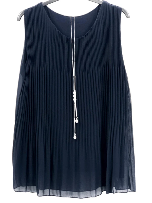 black chiffon pleated vest top with necklace