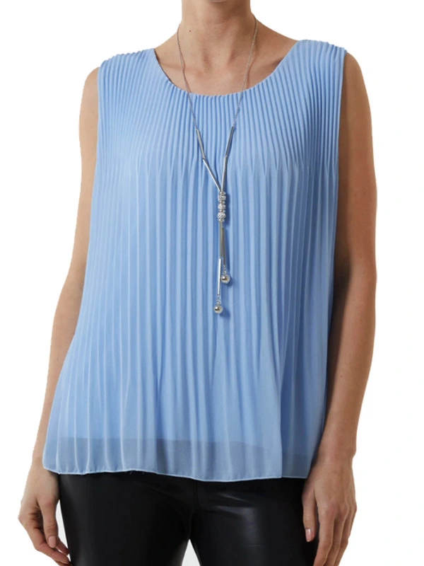 SKY BLUE PLEATED TOP WITH necklace