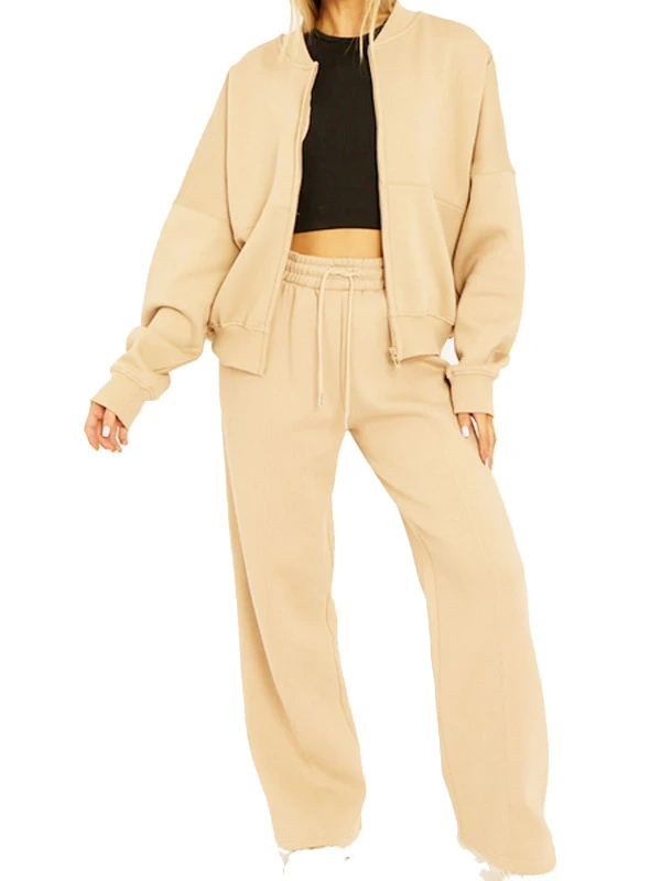 Stone front Zip Open Front open Bomber Sweatshirt and Joggers Set loungwear co ord set jacket trasksuit