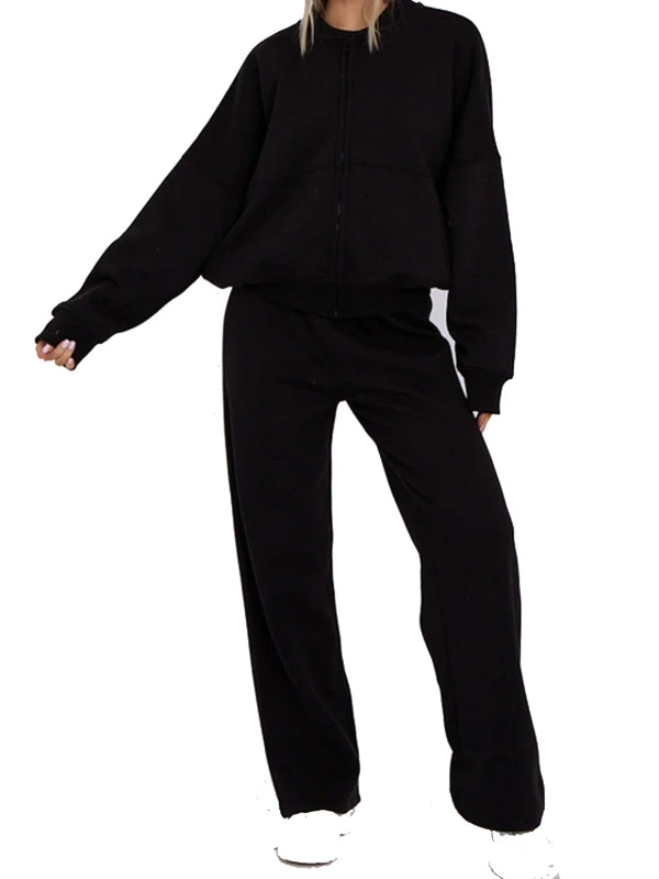 Black front Bomber Sweatshirt and Joggers Set loungwear co ord set jacket trasksuit