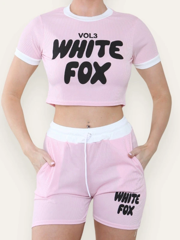 BABY PINK Whitefox 2pcs Short Sleeve Cropped Top & Short Lounge Set Loungewear Sport Travel Holiday