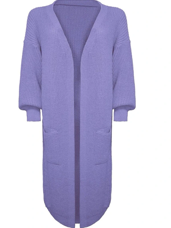 LILAC long balloon sleeve cardigan Knitted Maxi Cardigan in Plus Size