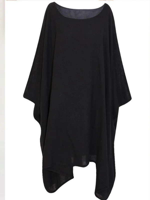 BLACK Women Italian Top Ladies Summer Dress Asymmetric Kaftan Poncho Tunic Top Girls Blouse Plus Size Top Batwing Sleeves Long Shirt Summer Casual Wear Quirky Cotton Top One Size UK (18-32)