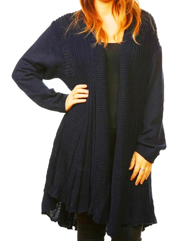 navy black Knitted Waterfall Cardigans Tops Sweaters Full Sleeves