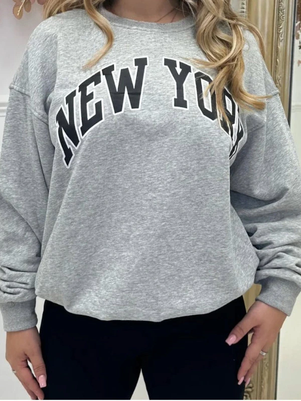 New York Fleece Sweatshirt Long Sleeve Top Casual Jackets Outdoor Comfort light grey