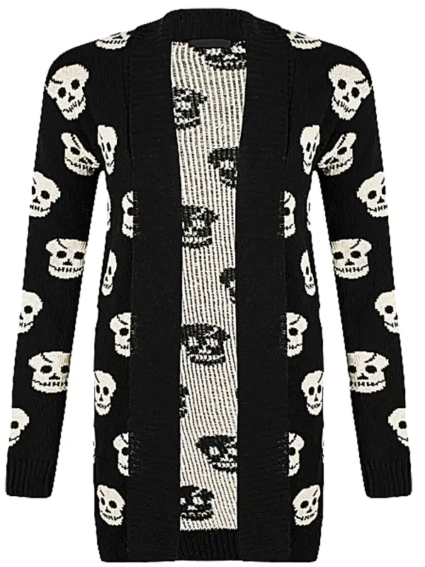 New Ladies Skull Knitted Gothic Halloween Open Cardigan Top UK Plus Sizes