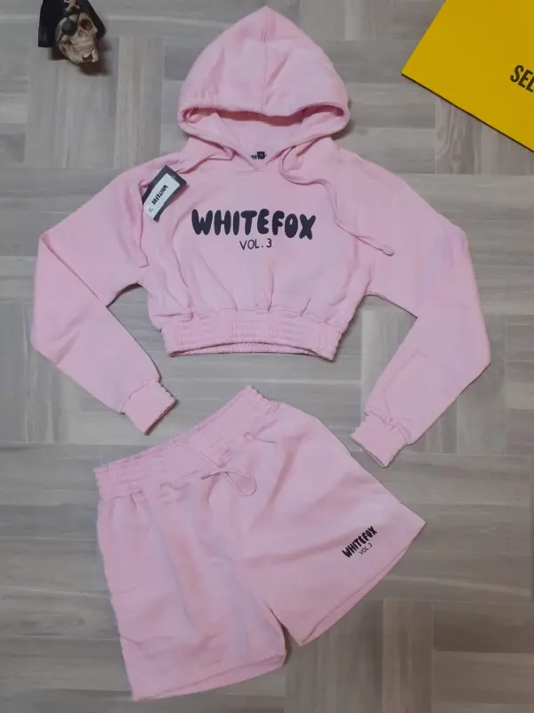 White Fox Hoodie and Shorts Set